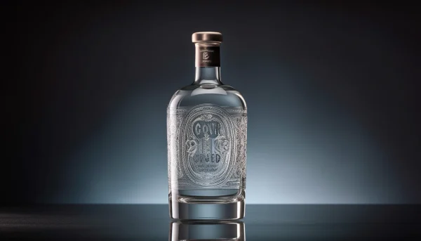 Artistic Transparent Gin Bottle with Silver Aluminum Foil Printing and Embossed Design - 700ml