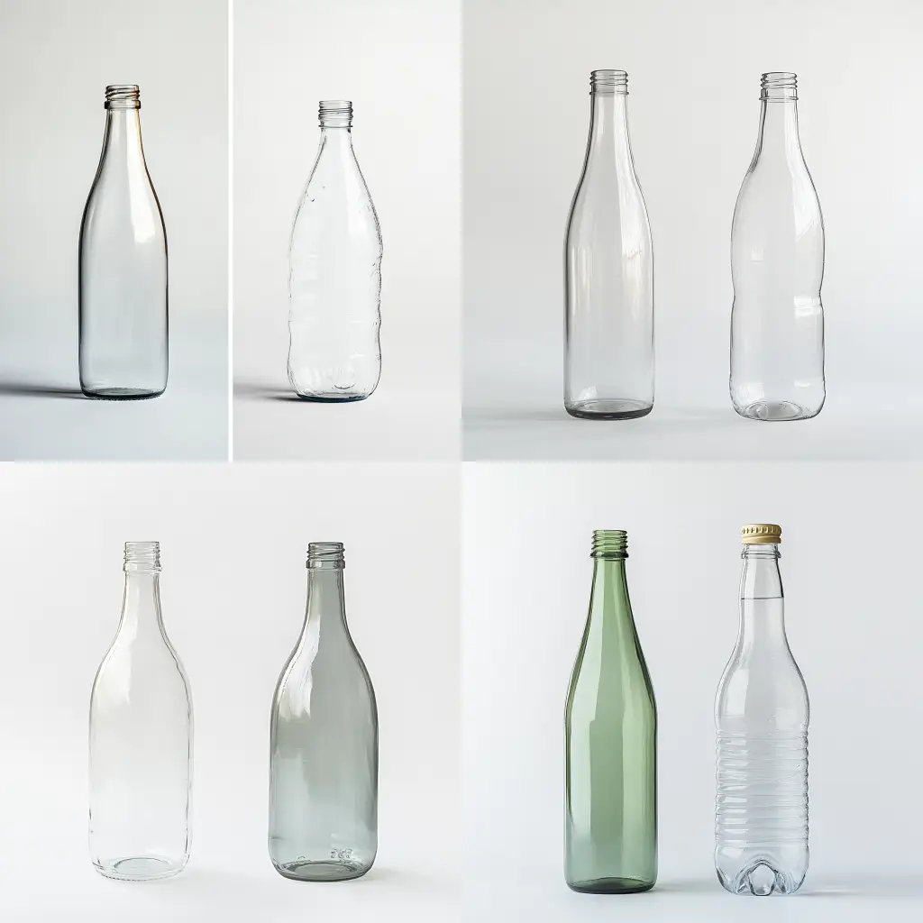 comparison of a lightweight glass bottle and a plastic bottle